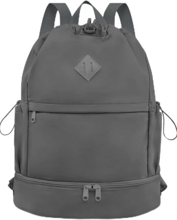 Drawstring Backpack Sports Gym Bag with Shoe Compartment and Wet Pocket String Swim Bag for Women Men Beach Backpack, Dark Gray