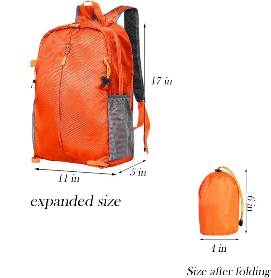 15L Lightweight Packable Backpack, Foldable Hiking Bag, Travel Backpack for Women Man, Waterproof Outdoor Camping Day Pack, Orange