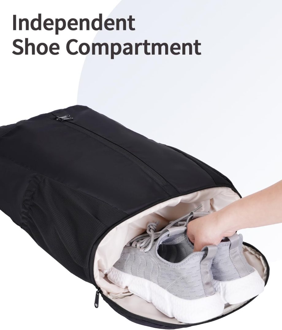 Drawstring Backpack Sports Gym Bag with Shoes Compartment, String Backpack Cinch for Women Men, Water-Resistant Drawstring Bag for Workout Travel, Lightweight, Black, Patent Pending