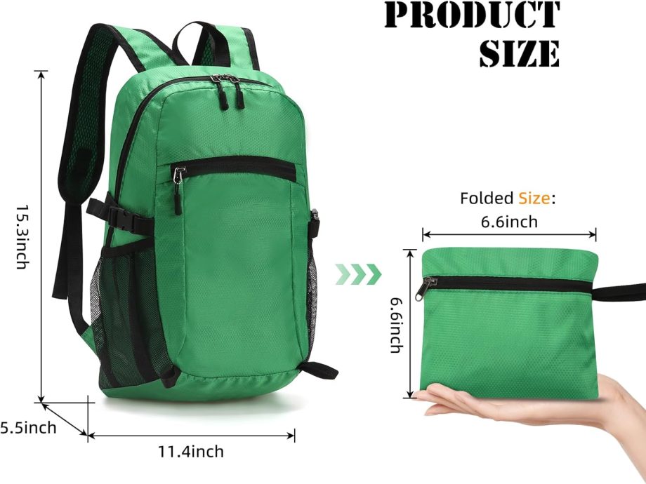 Lightweight Hiking Backpack,Waterproof Small Hiking Daypack,Foldable Backpack for Travel,Ultralight Camping Green