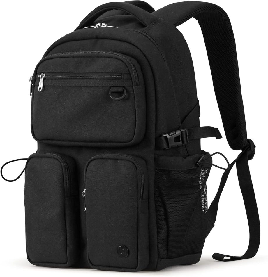 Travel Laptop Backpack, Lightweight Durable School Bookbag Men Woman 15.6" Computer Bag, Water Resistant Outdoor Hiking Backpacks With Multifunction Pockets, 17 Inch, Black