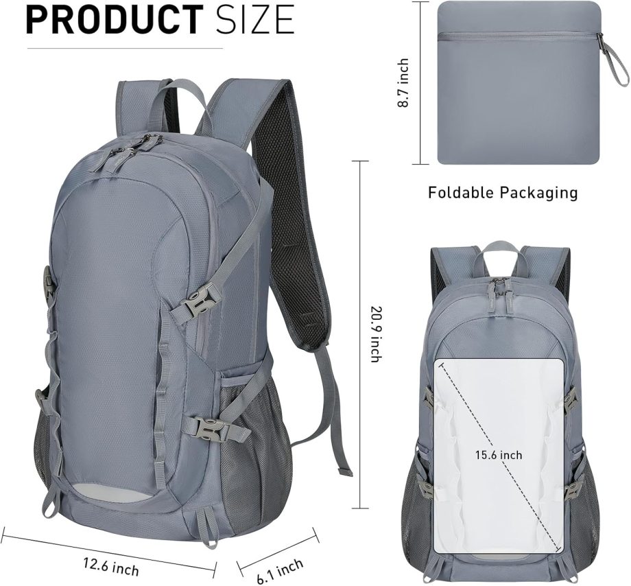 Travel Hiking Backpack 40L Ultra Lightweight Camping Packable for Men Women Water Resistant Portable Daypack（Grey）