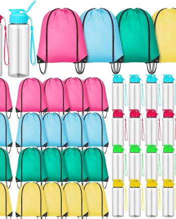 40 Pcs 17 oz Plastic Water Bottles Bulk and Drawstring Backpack Set Reusable Flip Top Leakproof Water Bottles with Handle for Adults Sports Gym Tl Party Outdoor(Stylish)