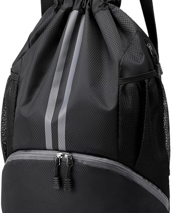 Sports Drawstring Backpack - String Swim Gym Bag with Shoes Compartment and Wet Proof Pocket for Women&Men