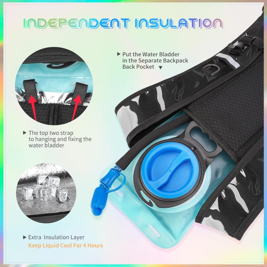 Hydration Backpack with 2L Water Bladder,  Water Backpack, Lightweight Insulation Hydration Pack for Men and Women, Suitable for Music Festivals, , Hiking, Activities