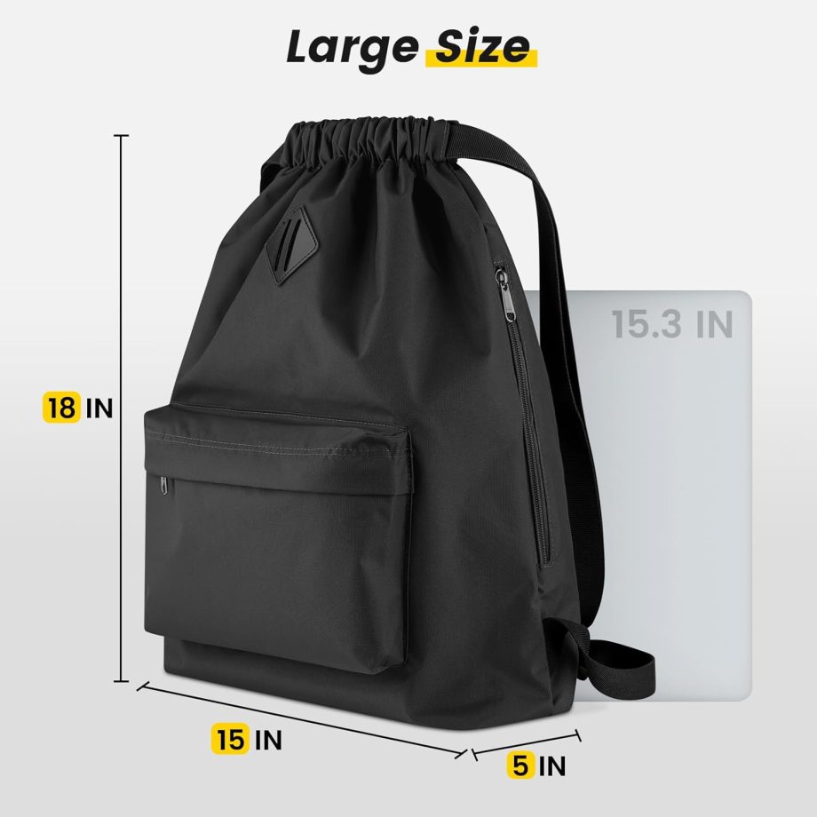 Drawstring Backpack Water Resistant String Bag Sports Gym Sack with Side Pocket for Men Women