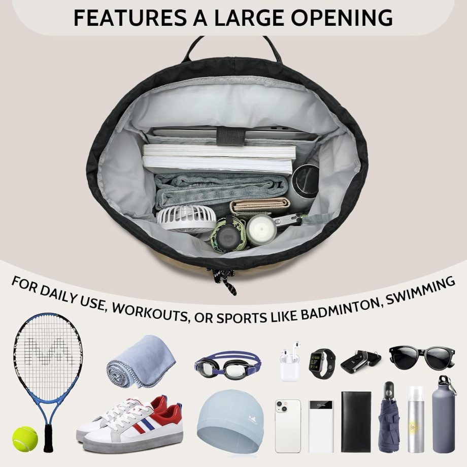 Casual Drawstring Backpack, 22L String Bag Gym Backpacks for Men Women, Water-Resistant Sports Bag Workout Backpack for Beach Swim Hiking Basketball Outdoor Activities Carry Everywhere, Khaki