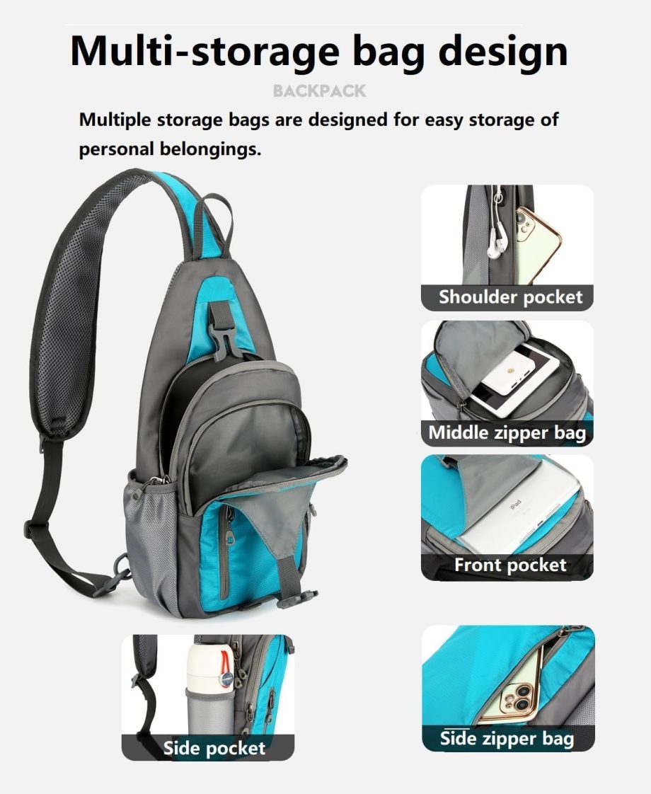 Small Crossbody Sling Backpack Hiking Daypack, Lightweight Casual Shoulder Chest Multiple Bag Sports Outdoor Tl (Lake Blue)
