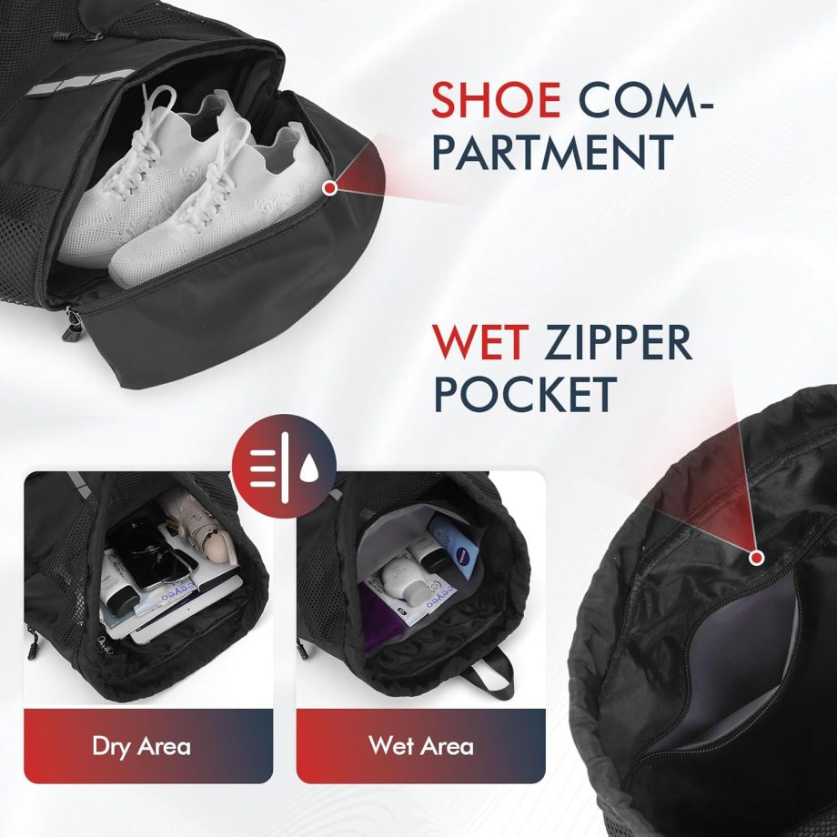 Drawstring Gym Bag for Men/Women - Mesh Beach Swim Bags Sports Backpack with Wet Pocket&Shoe Compartment, Lightweight