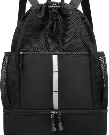 Drawstring Gym Bag for Men/Women - Mesh Beach Swim Bags Sports Backpack with Wet Pocket&Shoe Compartment, Lightweight