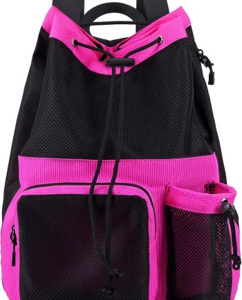 Large Mesh Drawstring Backpack with Shoe Bag, Durable Swimming String Sack with Handle for Sports Gym Yoga Beach Tl