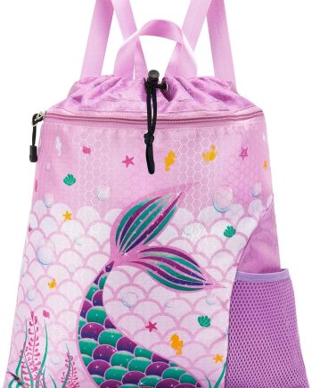 Gym Drawstring Backpack String Bag - 15” x 17” Sports Gym Bag for Kids Waterproof Swimming Beach Shopping Yoga Bag