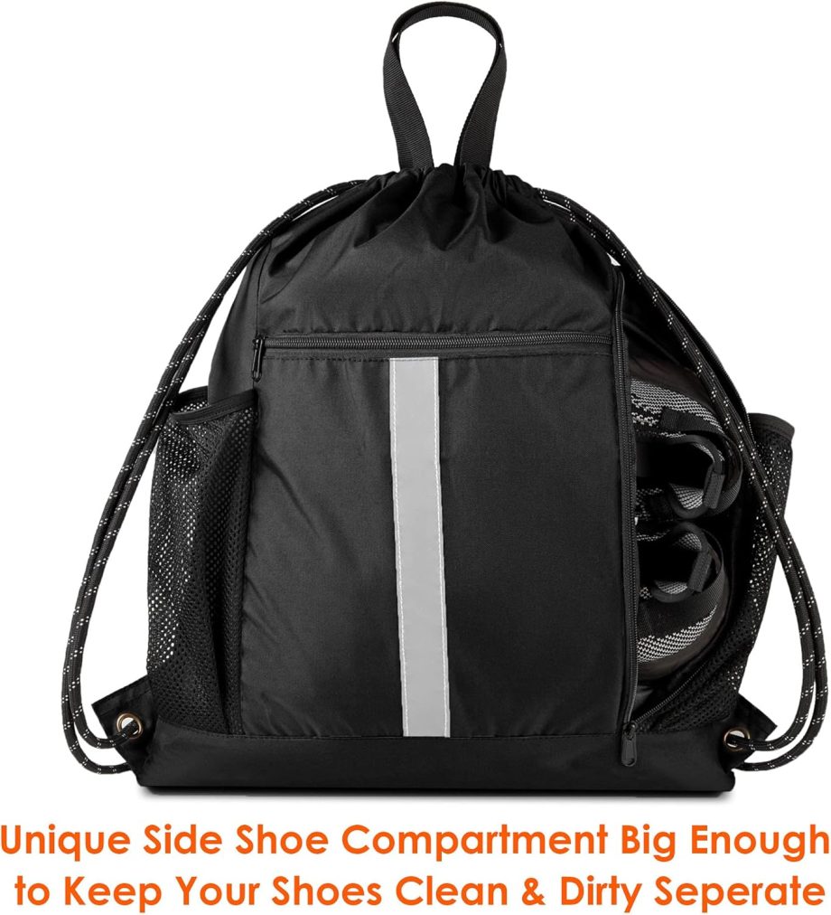 Drawstring Backpack Sports Gym Bag With Shoe Compartment and Two Water Bottle Holder …