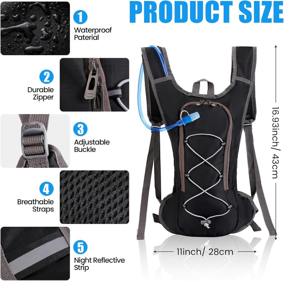 2 Pack Hydration Backpack Pack with 2 Pcs 2L Hydration Bladder Hiking Backpack Bladder for Hiking Cycling Climbing