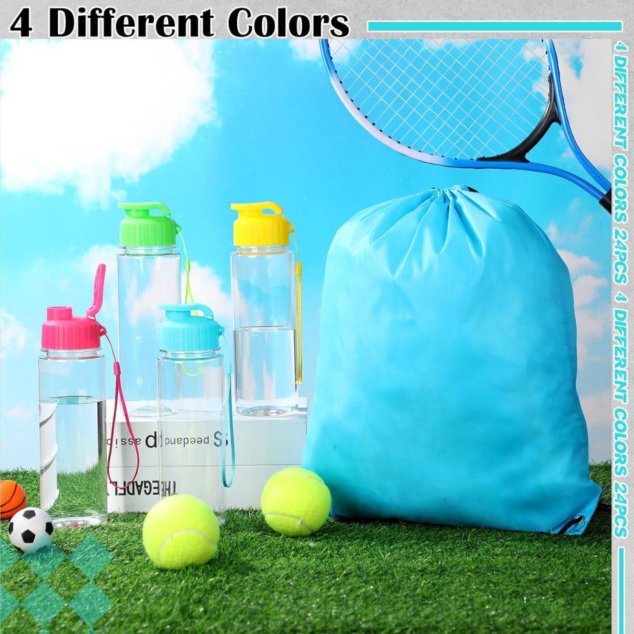 40 Pcs 17 oz Plastic Water Bottles Bulk and Drawstring Backpack Set Reusable Flip Top Leakproof Water Bottles with Handle for Adults Sports Gym Tl Party Outdoor(Stylish)